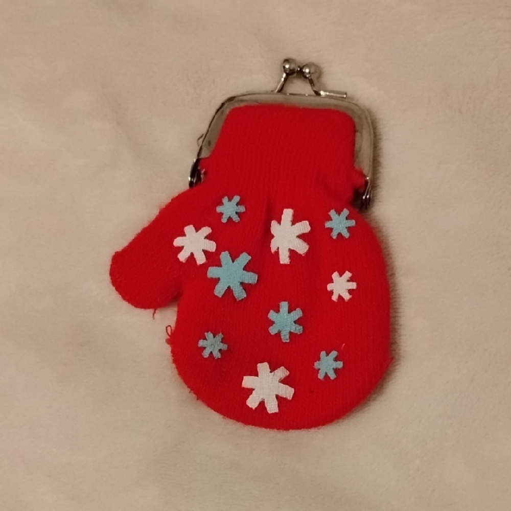Red Mitten Coin Purse with Snowflake Design